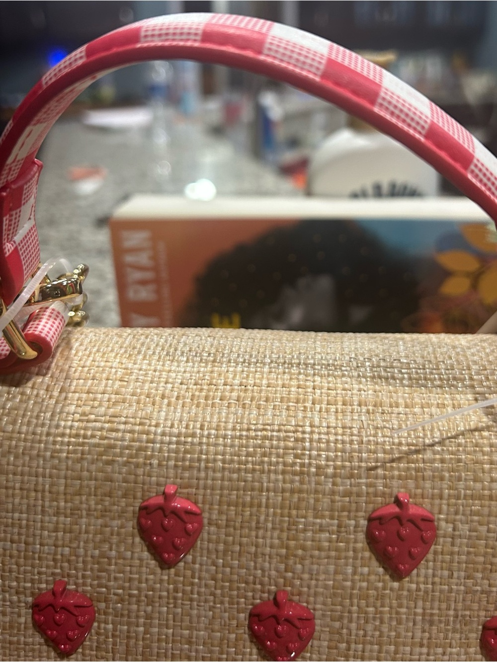 NWT Betsey Johnson Red and Cream Gingham Strawberry Crossbody Bag - Picture 4 of 7
